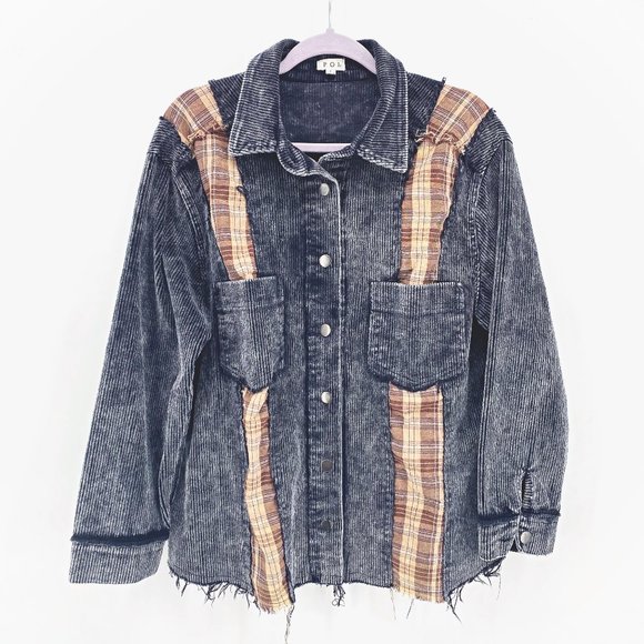 POL Corduroy and Plaid Shirt Jacket - Picture 1 of 9